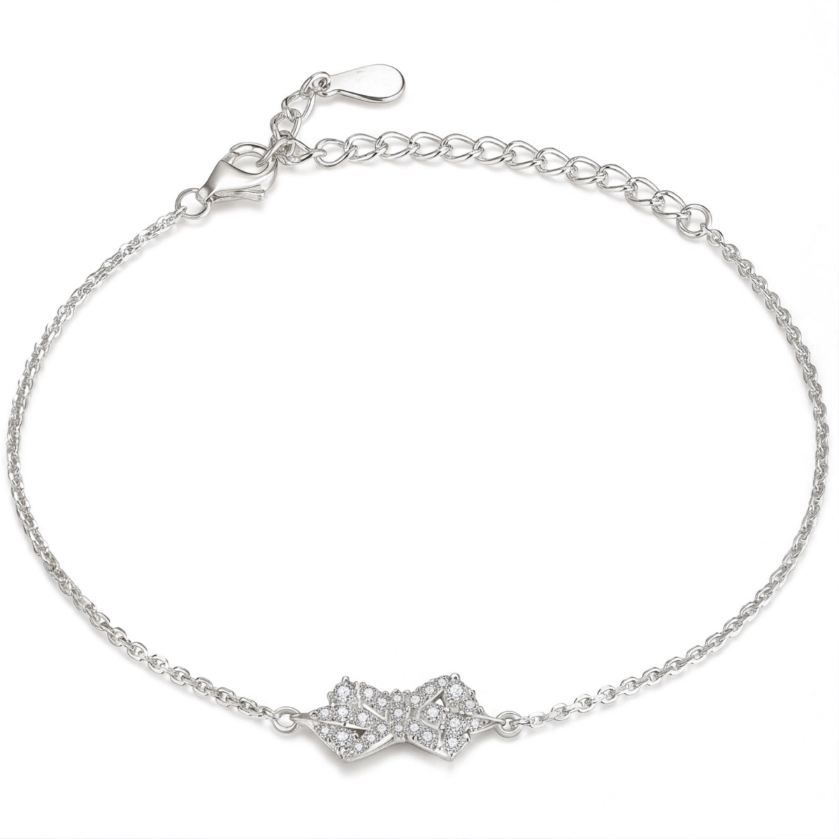 Gleamique - Moissanite Armband Met Strikmotief En Verstelbare Schakelketting