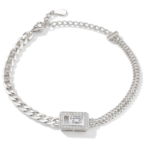 Verdura - Smaragdgeslepen Moissanite Armband met Halo Ontwerp