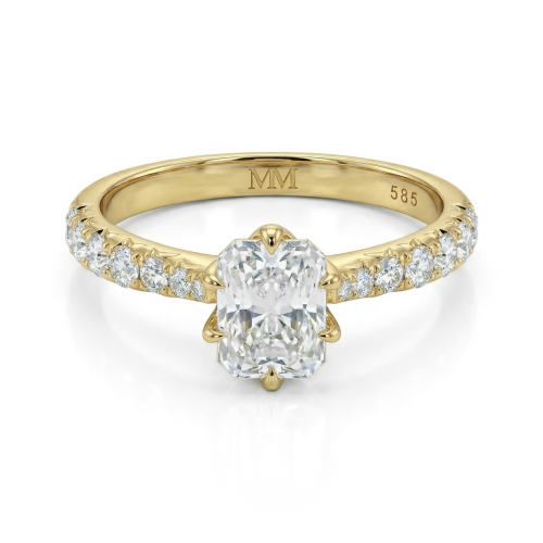 Lumiere - radiant moissanite ring met stenen in pavézetting