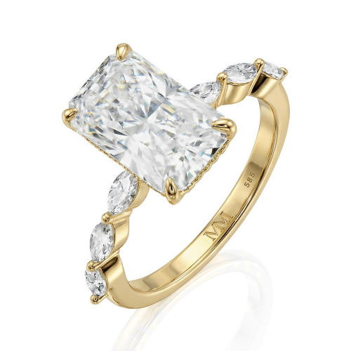 Luminaire - radiant moissanite ring met marquise zijstenen en hidden halo