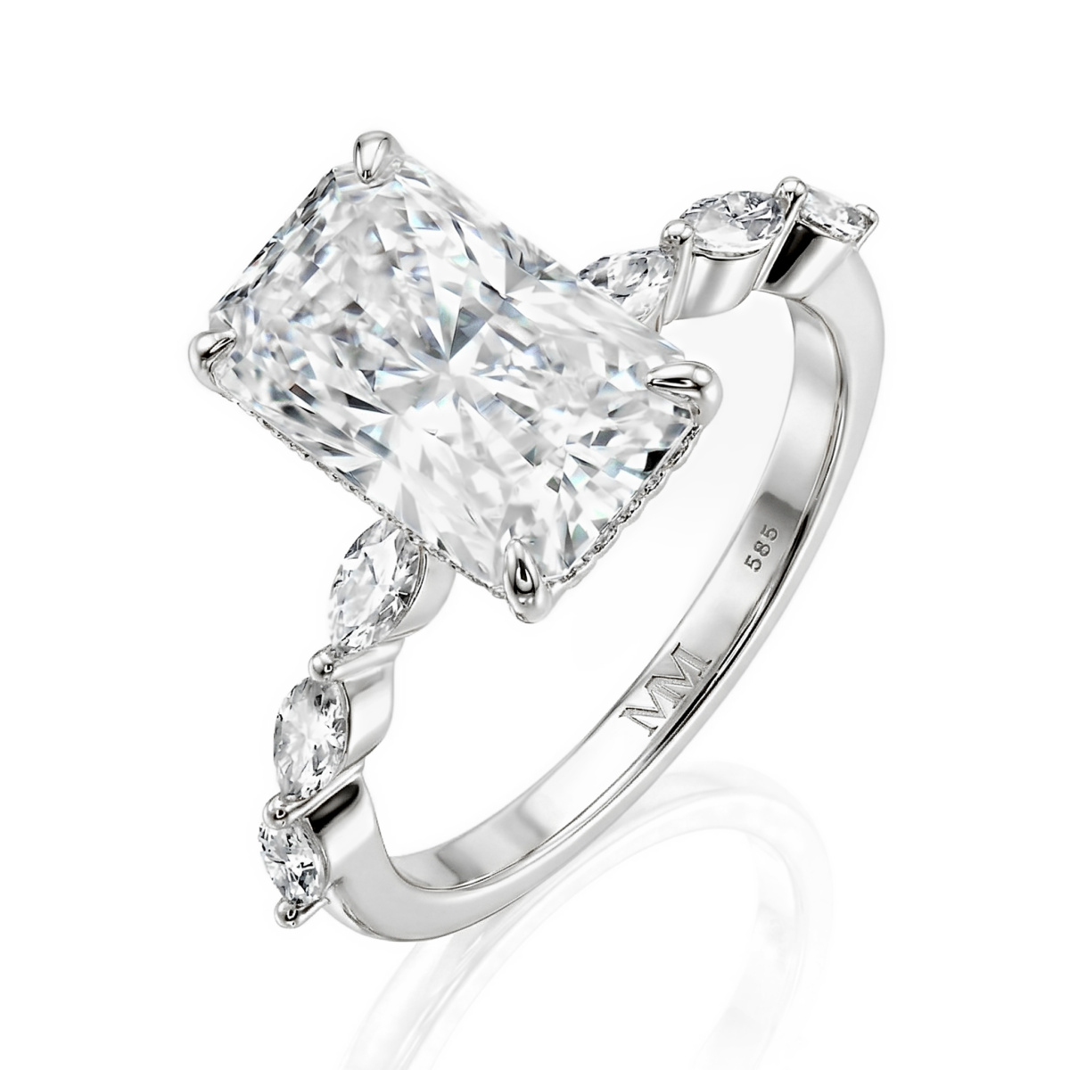 Luminaire - Radiant Geslepen Moissanite Ring Met Marquise Zijstenen en Hidden Halo