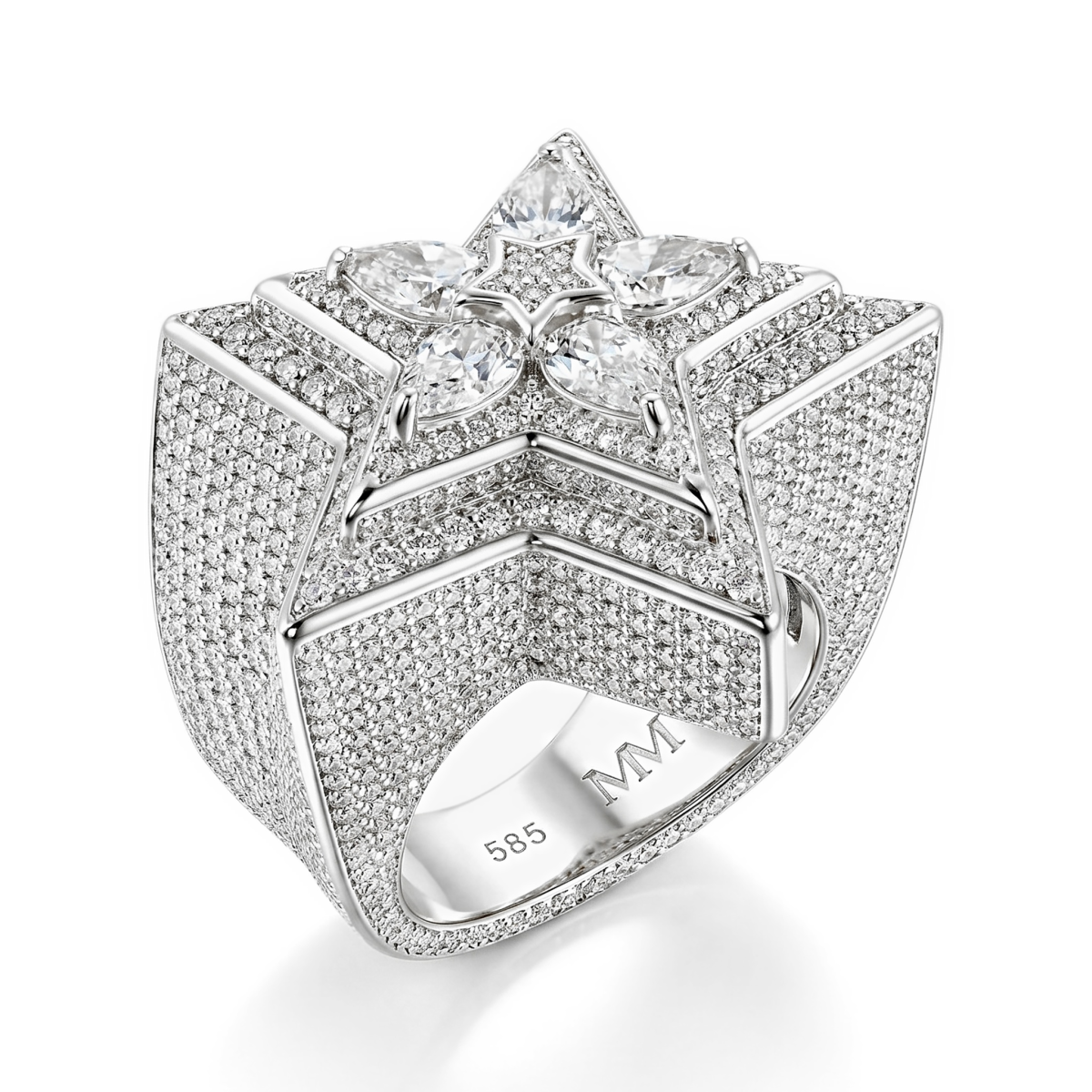 Zenith - Heren Peer Geslepen Moissanite Ster Ring Met Pavé Zetting