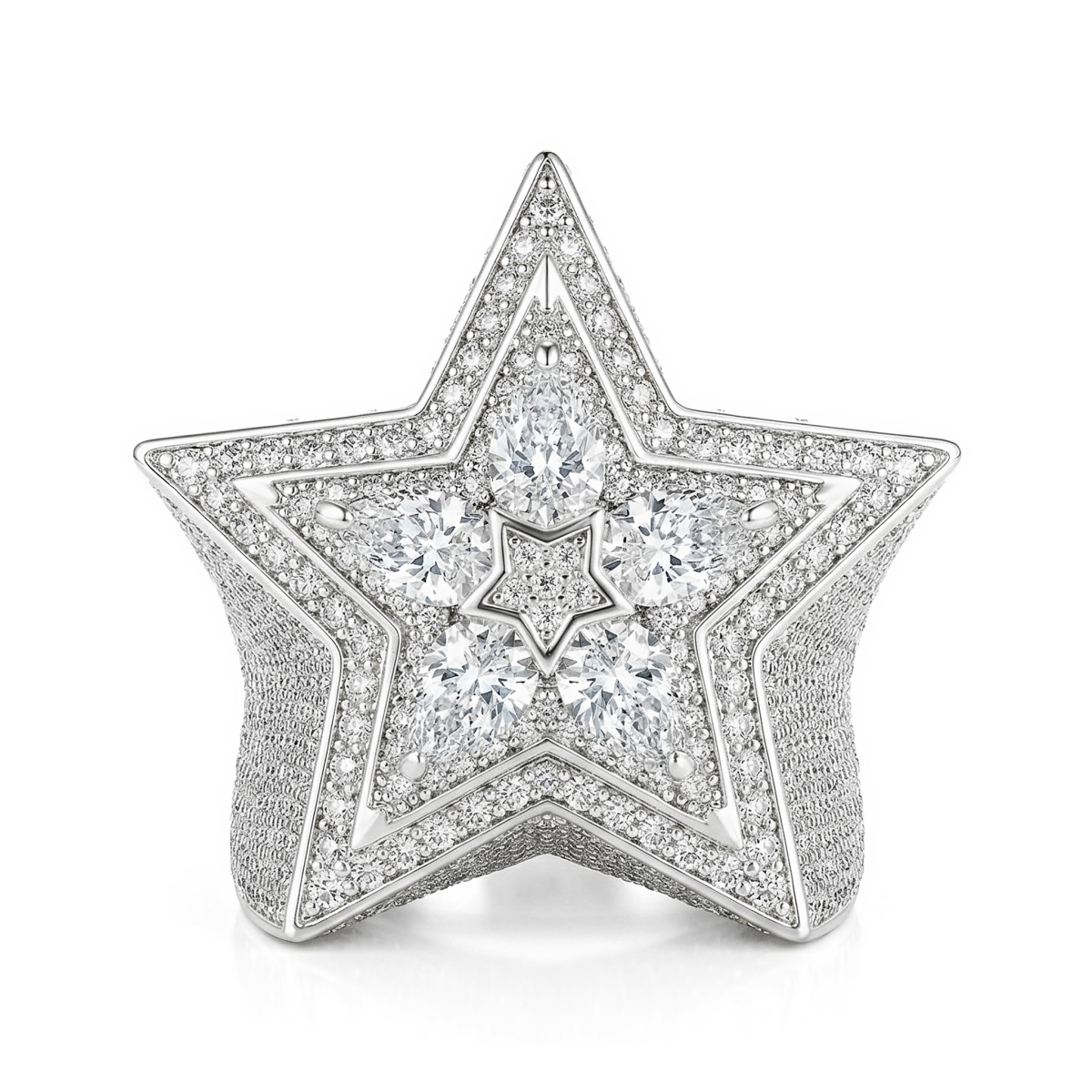 Zenith - Heren Peer Geslepen Moissanite Ster Ring Met Pavé Zetting