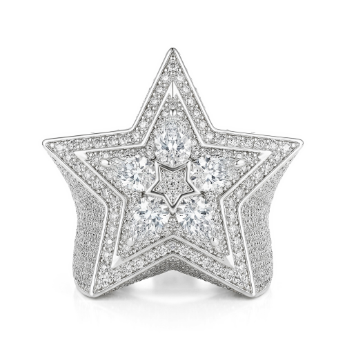 Zenith - Heren Peer Geslepen Moissanite Ster Ring Met Pavé Zetting