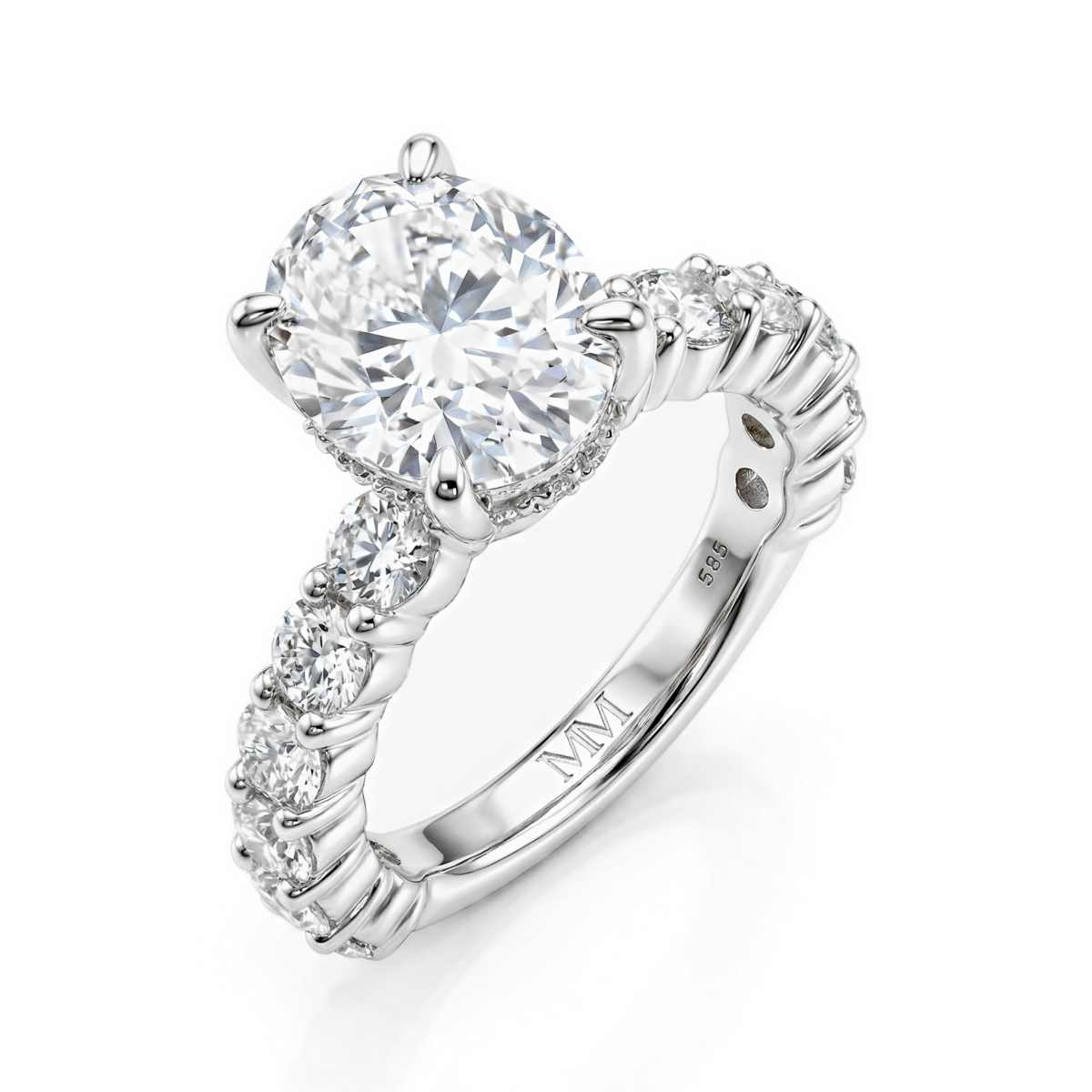 Majestica - Ovaal Moissanite Ring Met Zijstenen