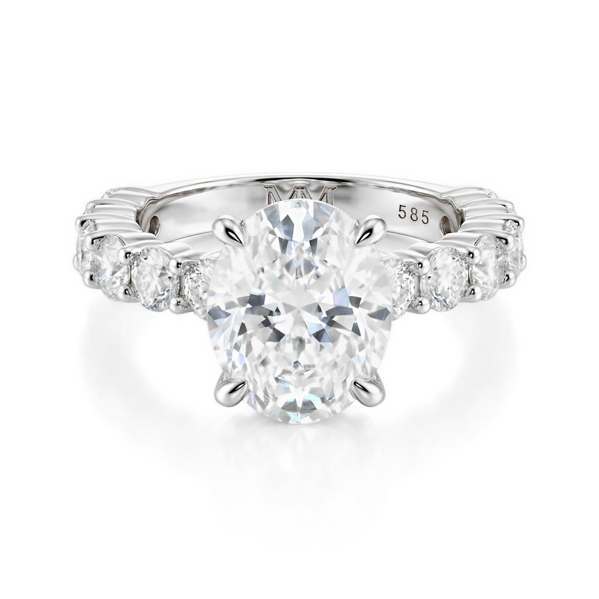 Majestica - Ovaal Moissanite Ring Met Zijstenen