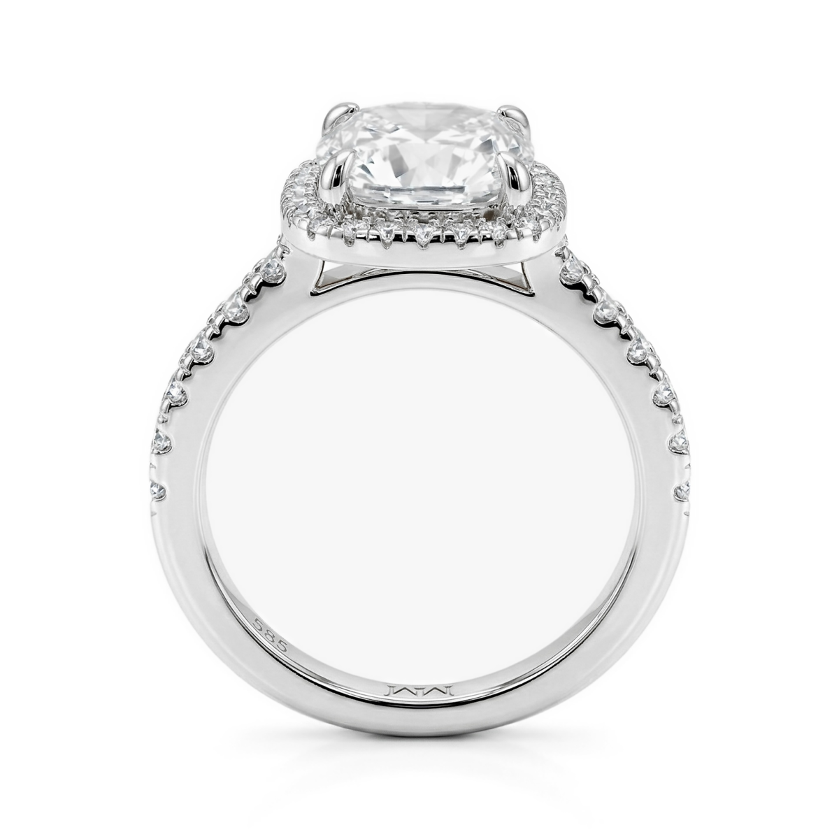 Candesce - Cushion Cut Moissanite Halo Verlovingsring Met Geaccentueerde Band