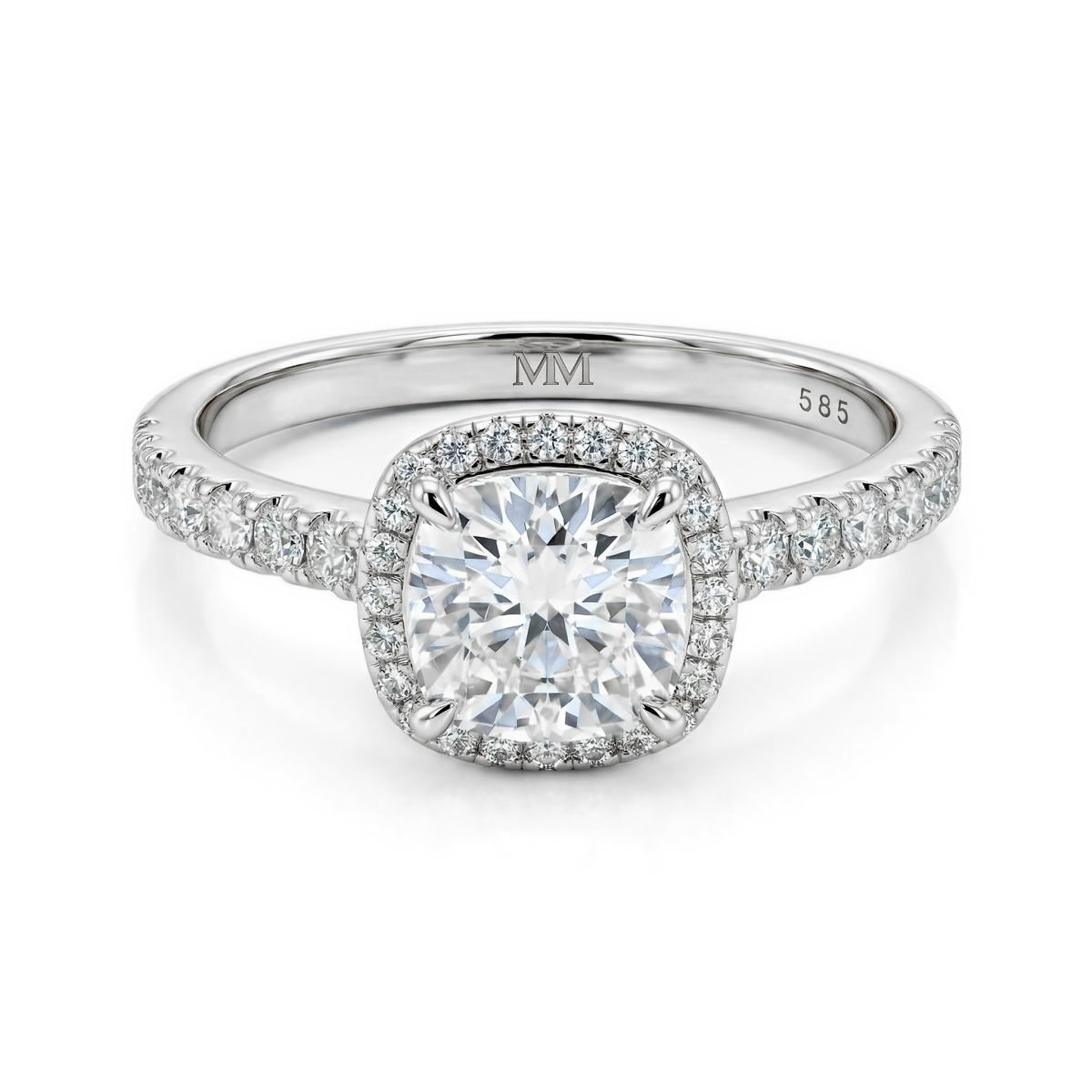 Candesce - Cushion Cut Moissanite Halo Verlovingsring Met Geaccentueerde Band