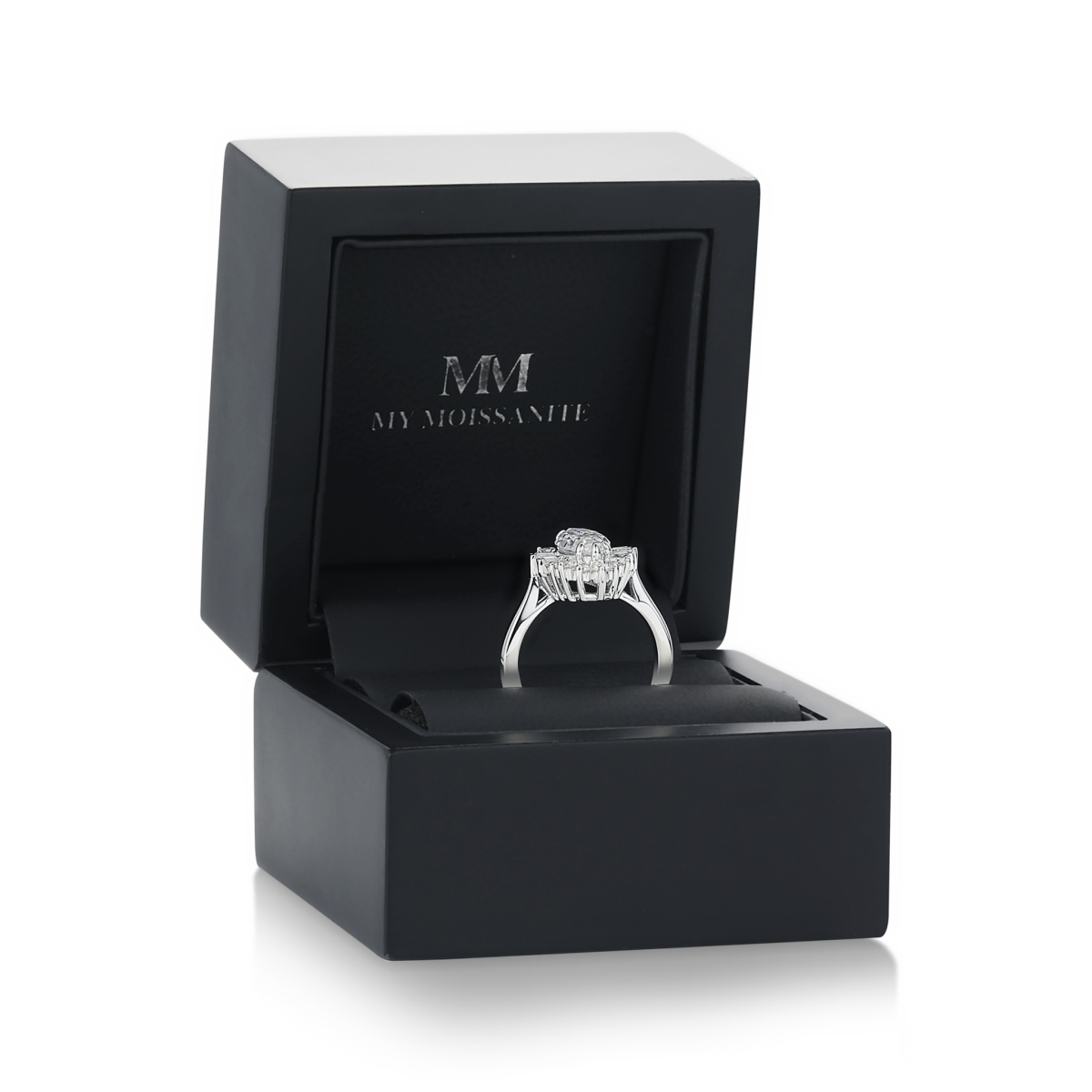 Crownique - Marquise Geslepen Moissanite Verlovingsring Met Halo En Baguette Accenten