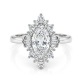 Crownique - Marquise Geslepen Moissanite Verlovingsring Met Halo En Baguette Accenten
