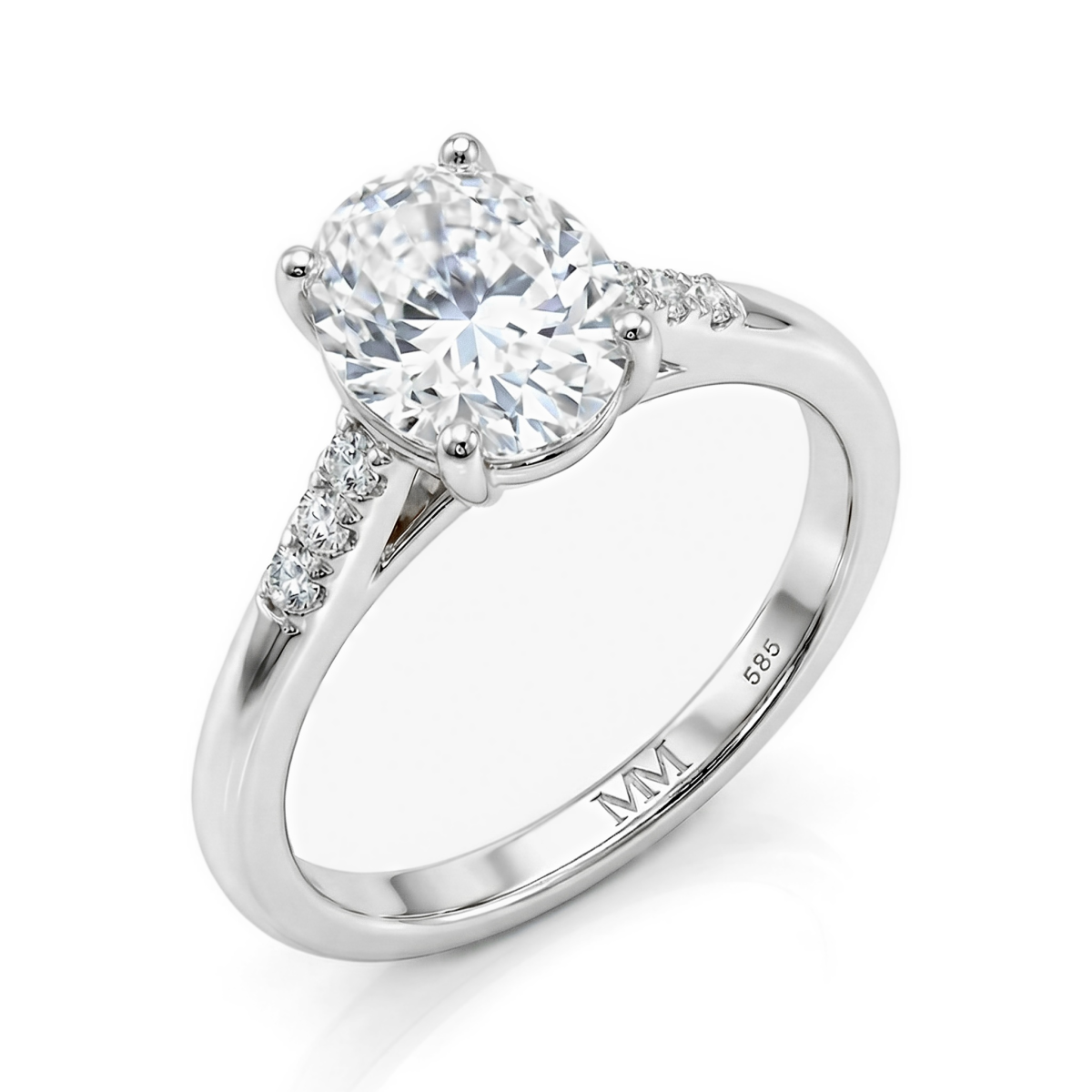 Mirage - Ovaal Geslepen Moissanite Verlovingsring Met Pavé Zijstenen