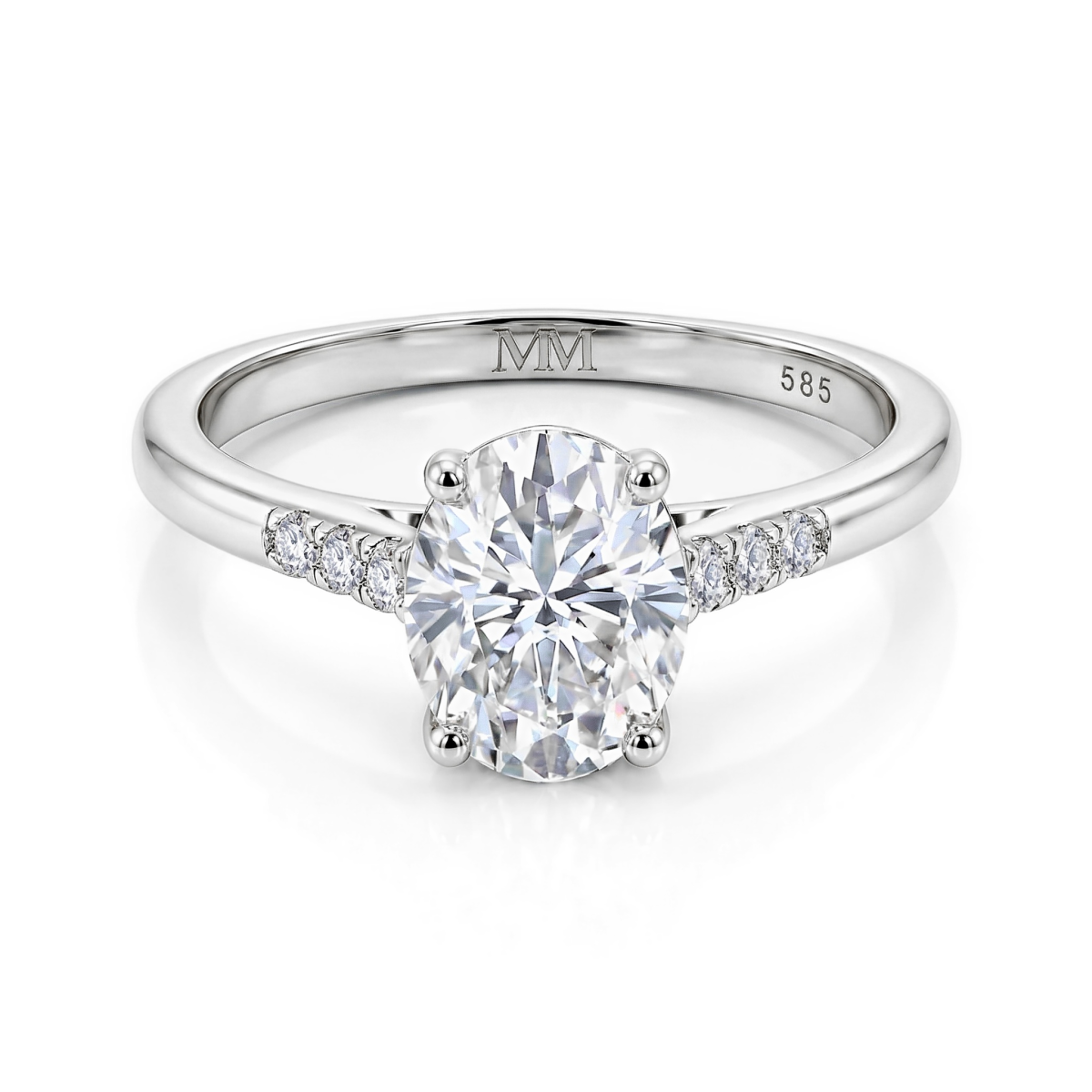 Mirage - Ovaal Geslepen Moissanite Verlovingsring Met Pavé Zijstenen