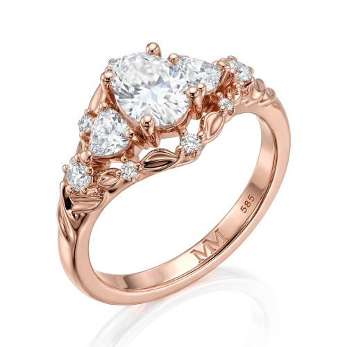 Gardenia - Ovaal Moissanite Verlovingsring Met Hart En Ronde Accenten