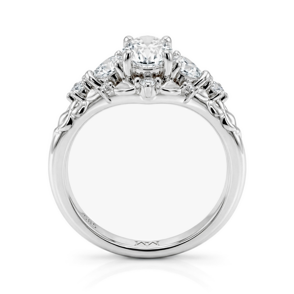 Gardenia - Ovaal Moissanite Verlovingsring Met Hart En Ronde Accenten