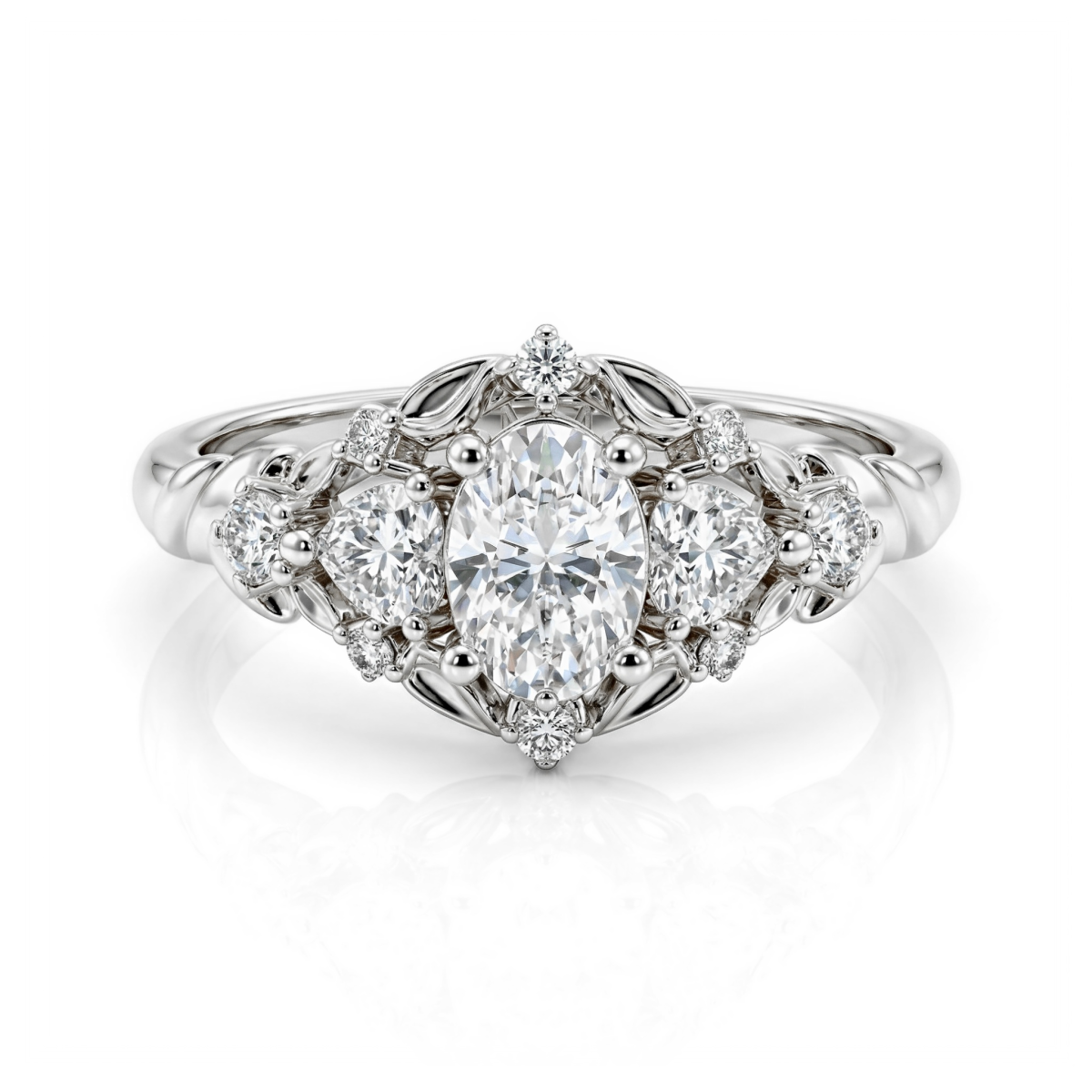 Gardenia - Ovaal Moissanite Verlovingsring Met Hart En Ronde Accenten