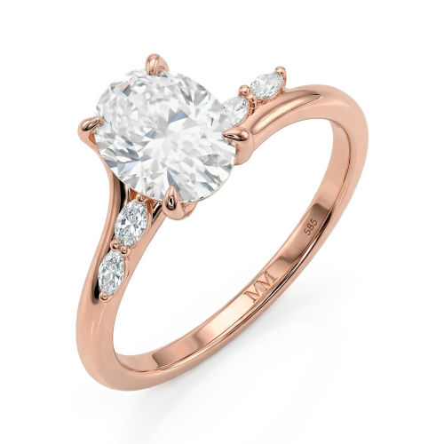 Viviette - Ovaal Geslepen Moissanite Verlovingsring met Marquise Accenten