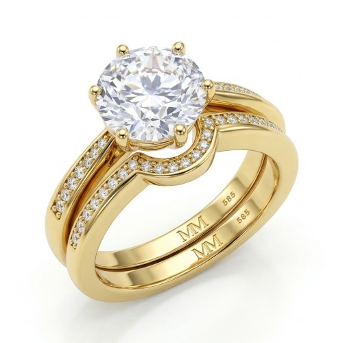 Vespera - moissanite bruidsset met pavé-accenten en gesplitste ringband
