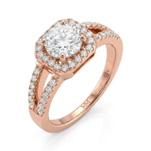 Evora - Moissanite Ring met Split-Shank in Halo Zetting