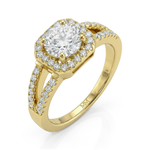 Evora – moissanite ring met split shank en halo
