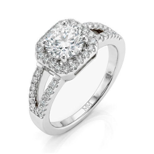 Evora - Moissanite Ring met Split-Shank in Halo Zetting