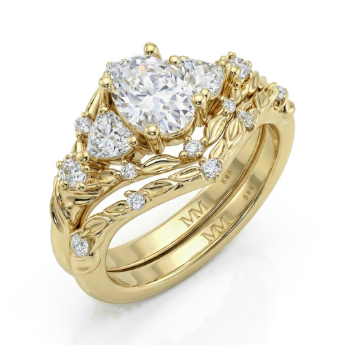Fiorine - Ovaal Geslepen Moissanite Trouwset Met Botanisch Ontwerp
