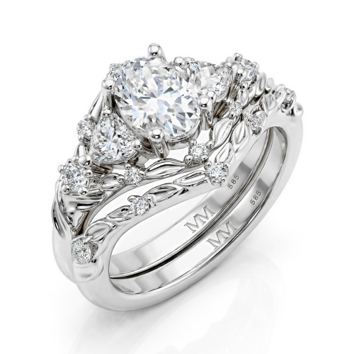 Fiorine - ovale moissanite bruidsset met botanisch ontwerp Fiorine - ovale moissanite bruidsset met botanisch ontwerp