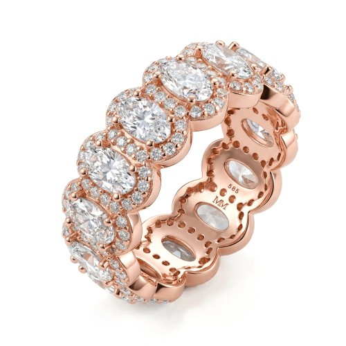 Opaline - Ovaal Geslepen Moissanite Eternity Ring Met Geschulpte Pavé Halo