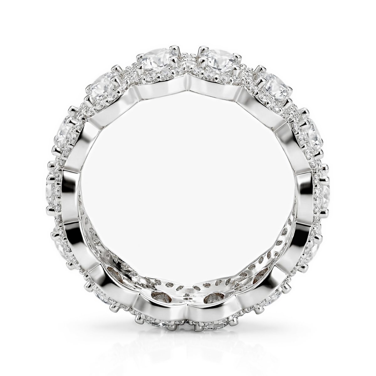 Opaline - Ovaal Geslepen Moissanite Eternity Ring Met Geschulpte Pavé Halo