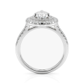 Athena - Peer Geslepen Moissanite Verlovingsring Met Dubbele Halo En Pavé Schacht