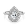 Athena - Peer Geslepen Moissanite Verlovingsring Met Dubbele Halo En Pavé Schacht