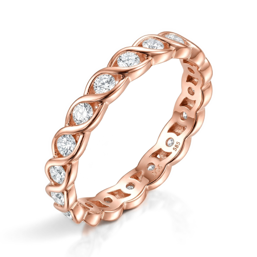 Celestine - Gedraaide Moissanite Eternity Ring in Bezelzetting