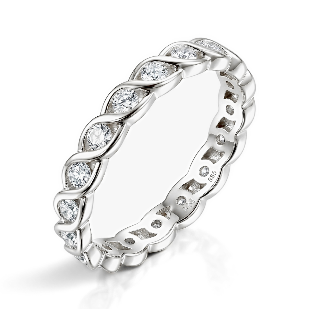 Celestine - Gedraaide Moissanite Eternity Ring in Bezelzetting