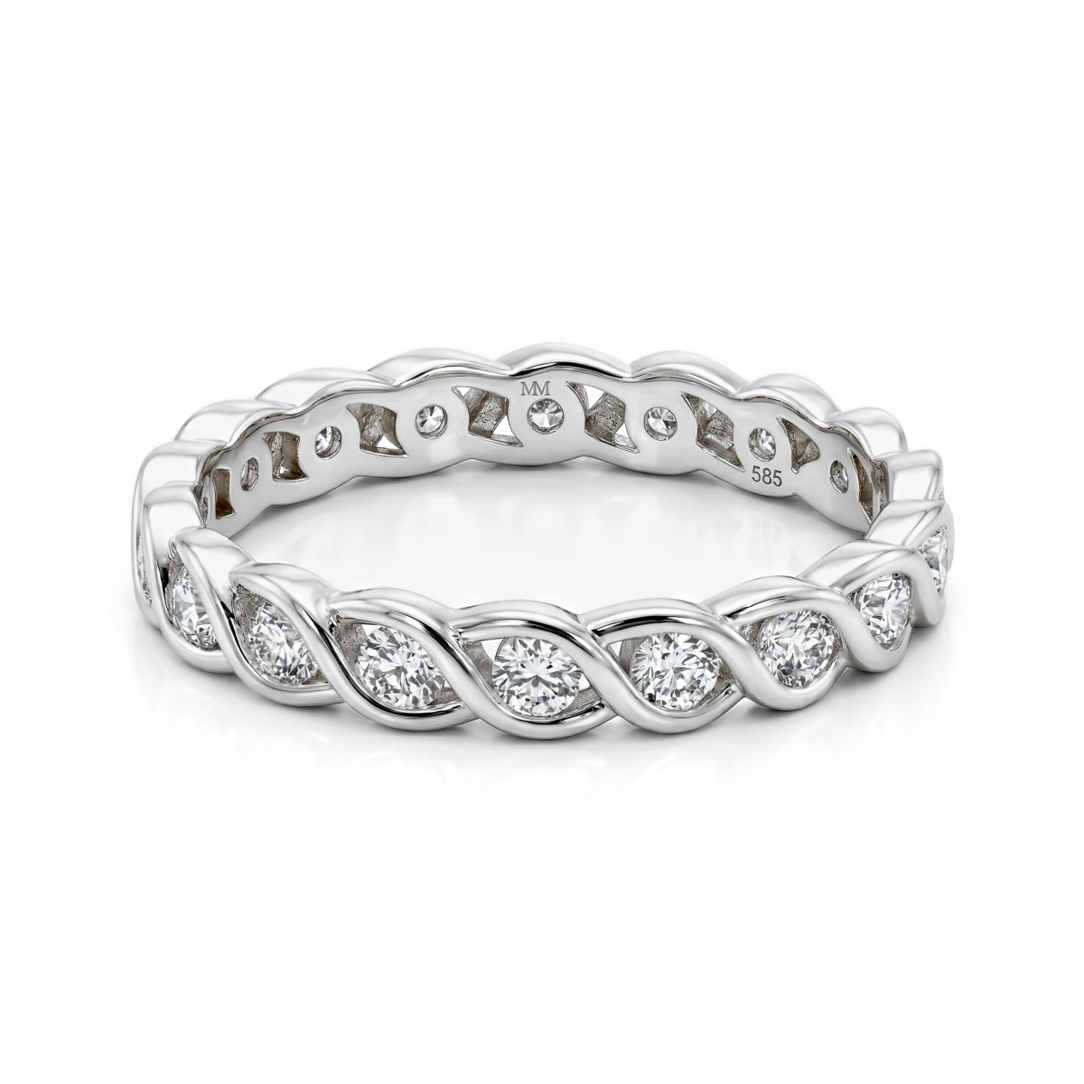 Celestine - Gedraaide Moissanite Eternity Ring in Bezelzetting