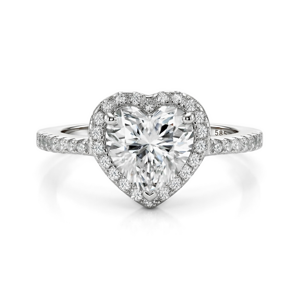 Heartshine - Halo Hart Moissanite Ring Met Zijstenen