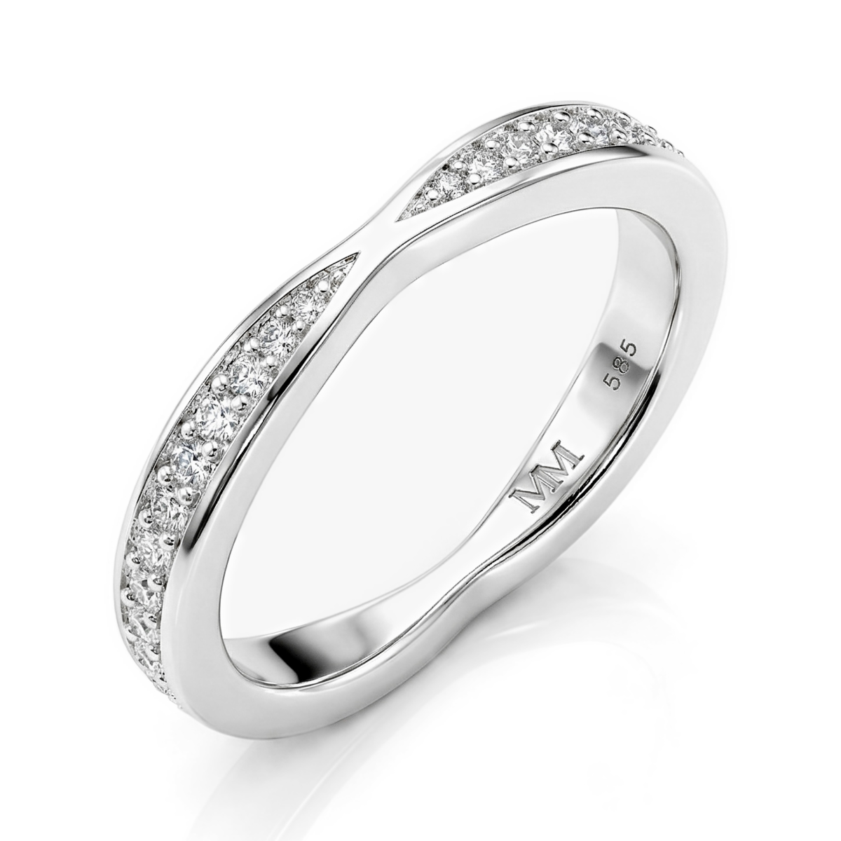 Aria - Gebogen Moissanite Wedding Band Met Pavé Zetting