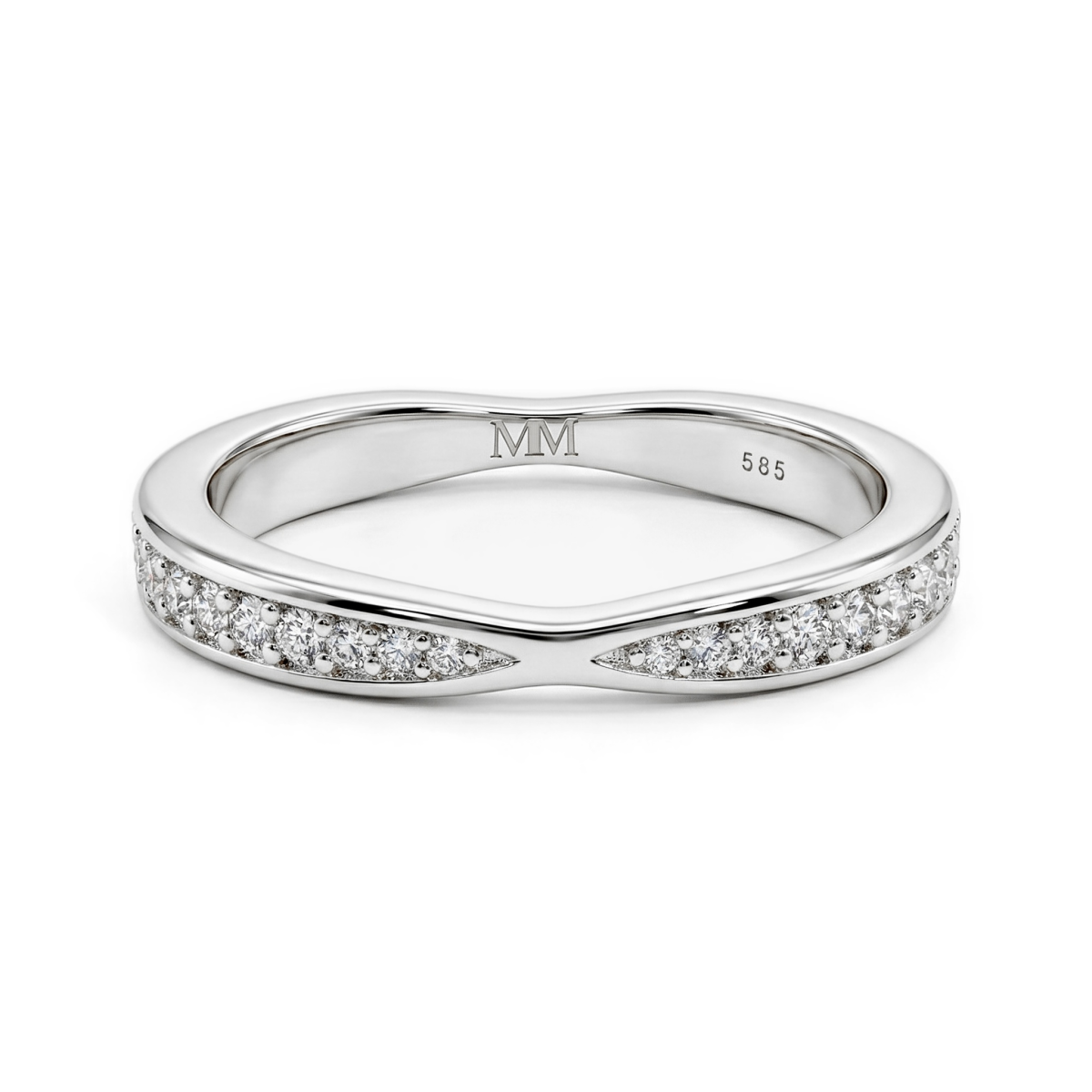 Aria - Gebogen Moissanite Wedding Band Met Pavé Zetting