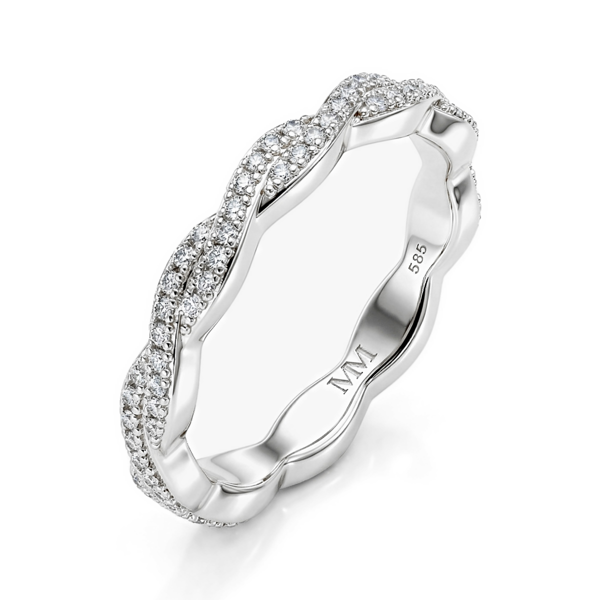 Seraph - moissanite eternity ring met gedraaid pavé-ontwerp