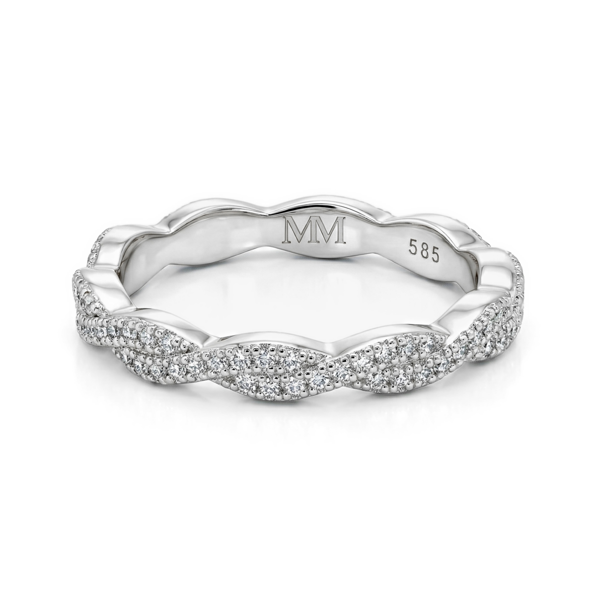 Seraph - moissanite eternity ring met gedraaid pavé-ontwerp