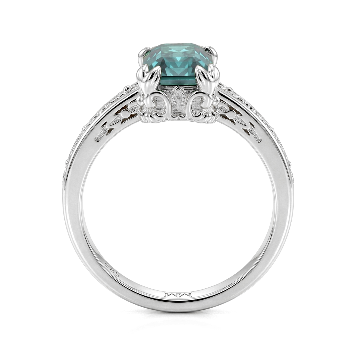 Verdisia - Vintage Smaragd Geslepen Groene Moissanite Verlovingsring met Bloemmotief