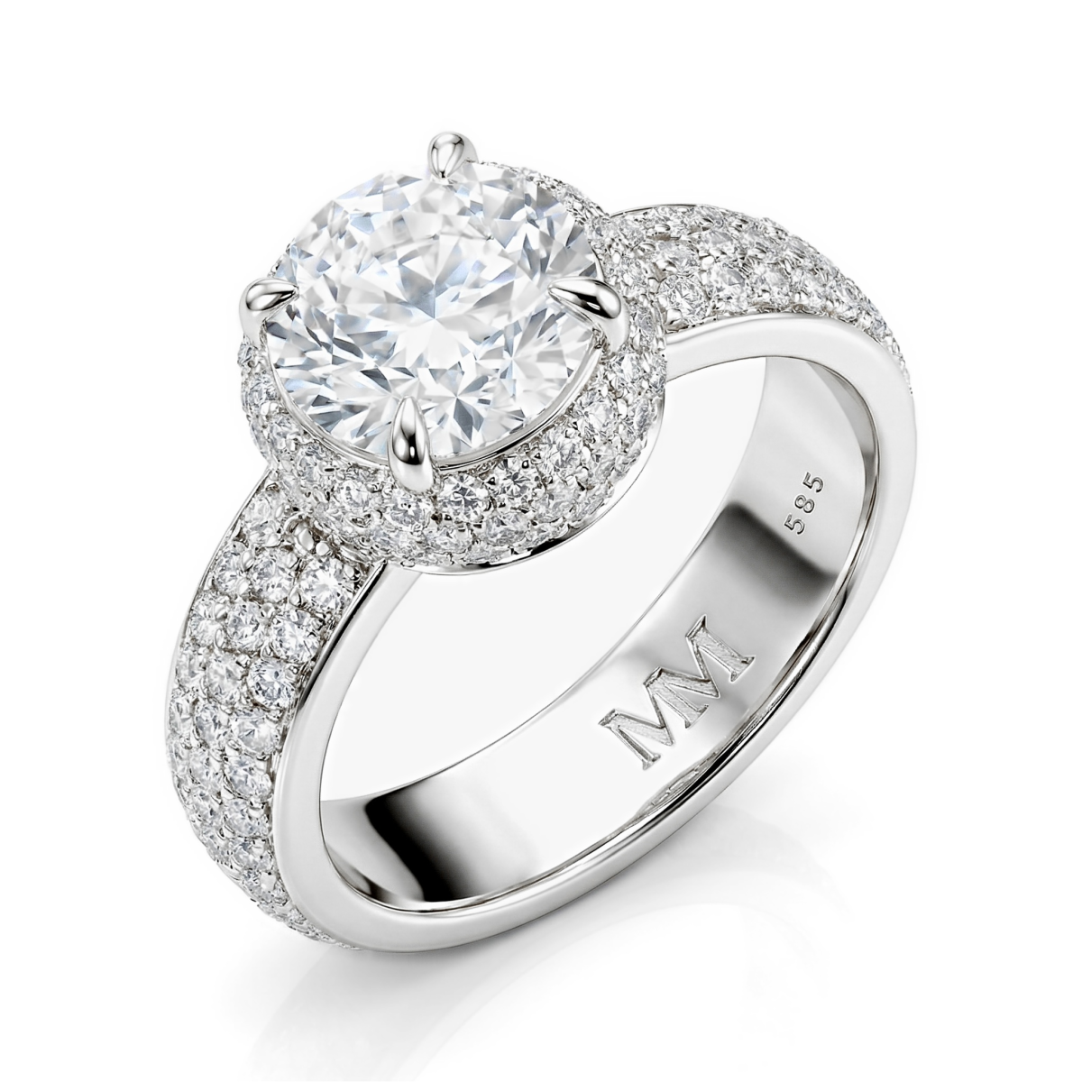 Lustrella - Moissanite Halo Verlovingsring Met Pavé Band
