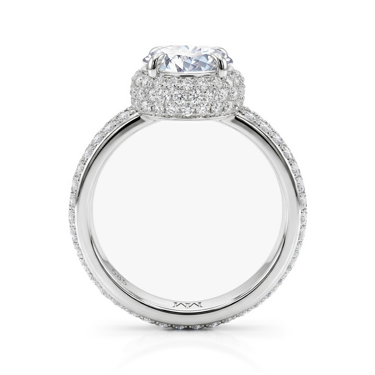 Lustrella - Moissanite Halo Verlovingsring Met Pavé Band
