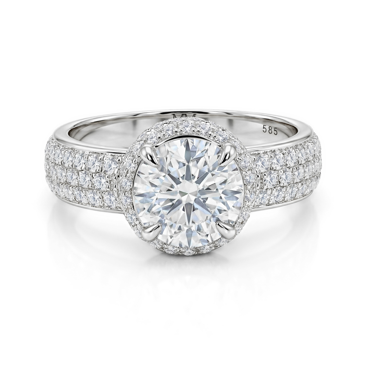 Lustrella - Moissanite Halo Verlovingsring Met Pavé Band
