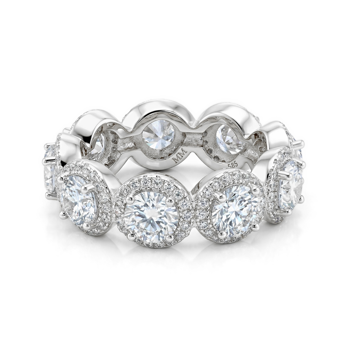 Allegra - Moissanite Eternity Ring met Halo en Accentstenen