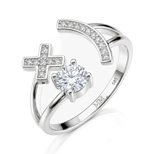 Lexis - moissanite ring met kruis en halve maan in pavé zetting