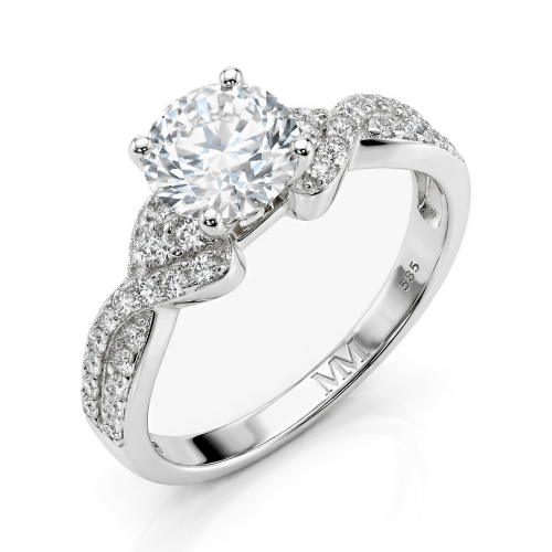 Mirari - Moissanite Verlovingsring Met Gedraaide Split-Shank En Pavé Ingezette Accenten