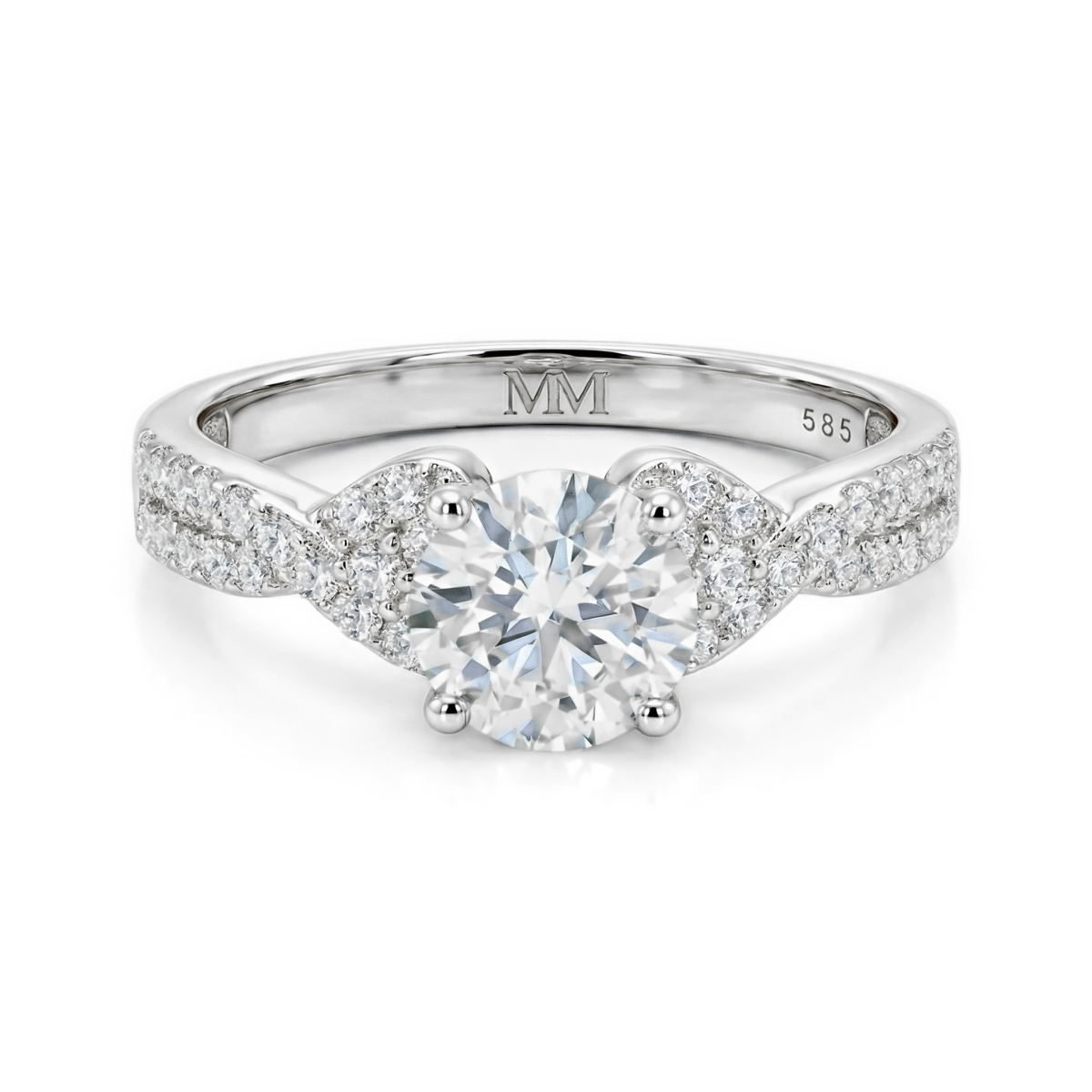 Mirari - Moissanite Verlovingsring Met Gedraaide Split-Shank En Pavé Ingezette Accenten