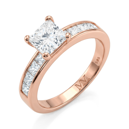 Clarity - Princess Cut Moissanite Verlovingsring Met Kanaal Gezette Zijstenen