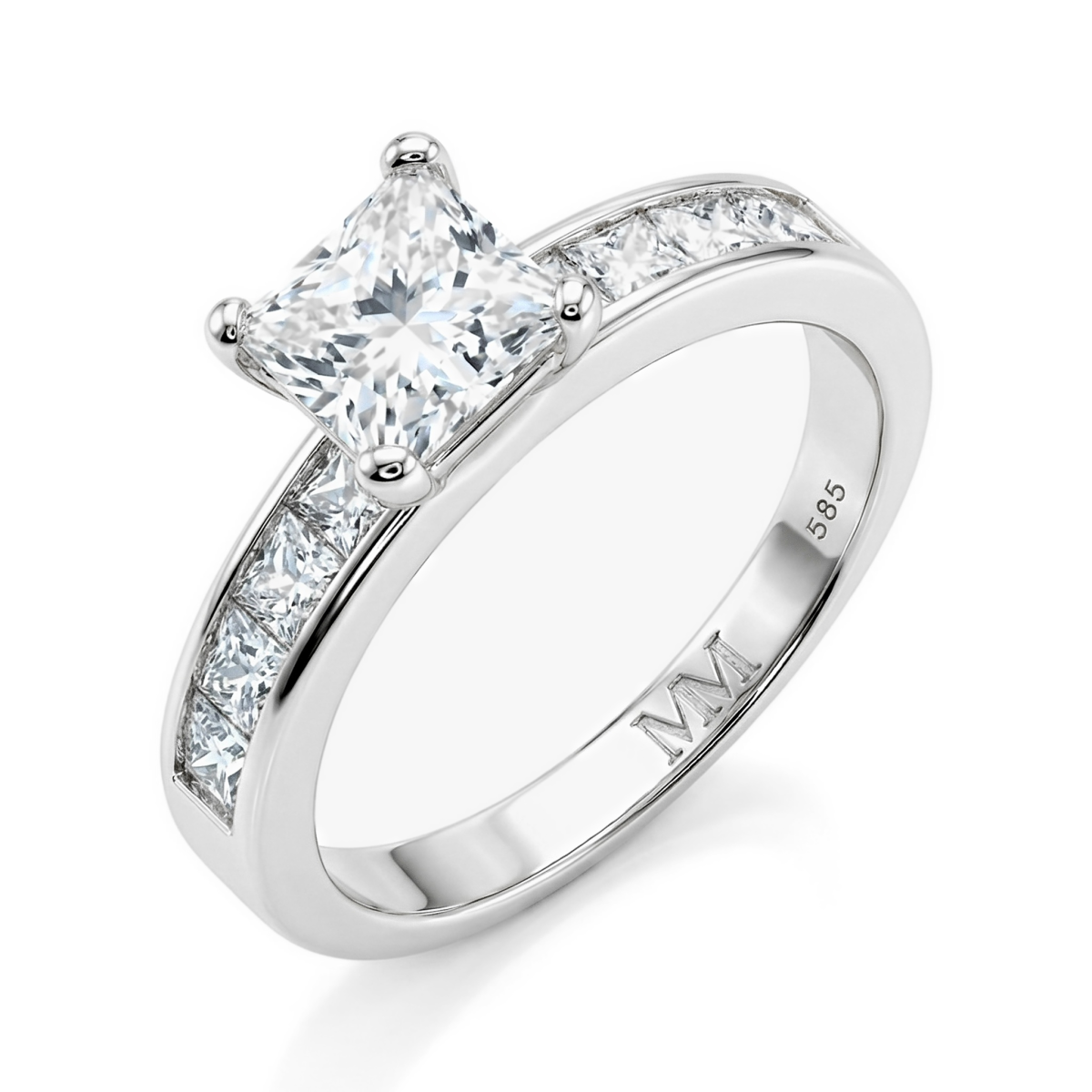 Clarity - Princess Cut Moissanite Verlovingsring Met Kanaal Gezette Zijstenen