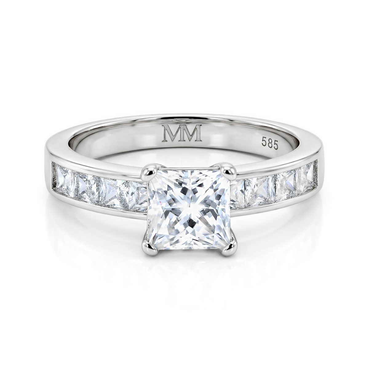 Clarity - Princess Cut Moissanite Verlovingsring Met Kanaal Gezette Zijstenen
