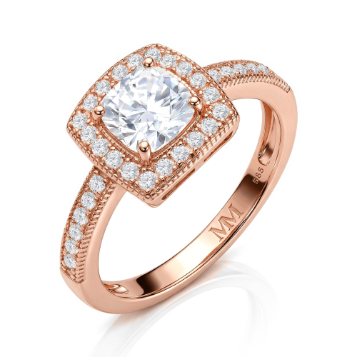 Sanctum - Cushion Geslepen Moissanite Verlovingsring Met Vintage Halo En Pavé Band
